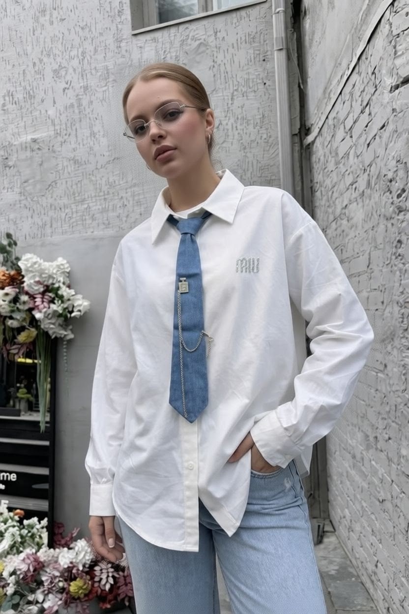 галстук классика,галстук,блузка-рубашка белая с черным галстуком,рубашка с галстуком женская,рубашка блузка