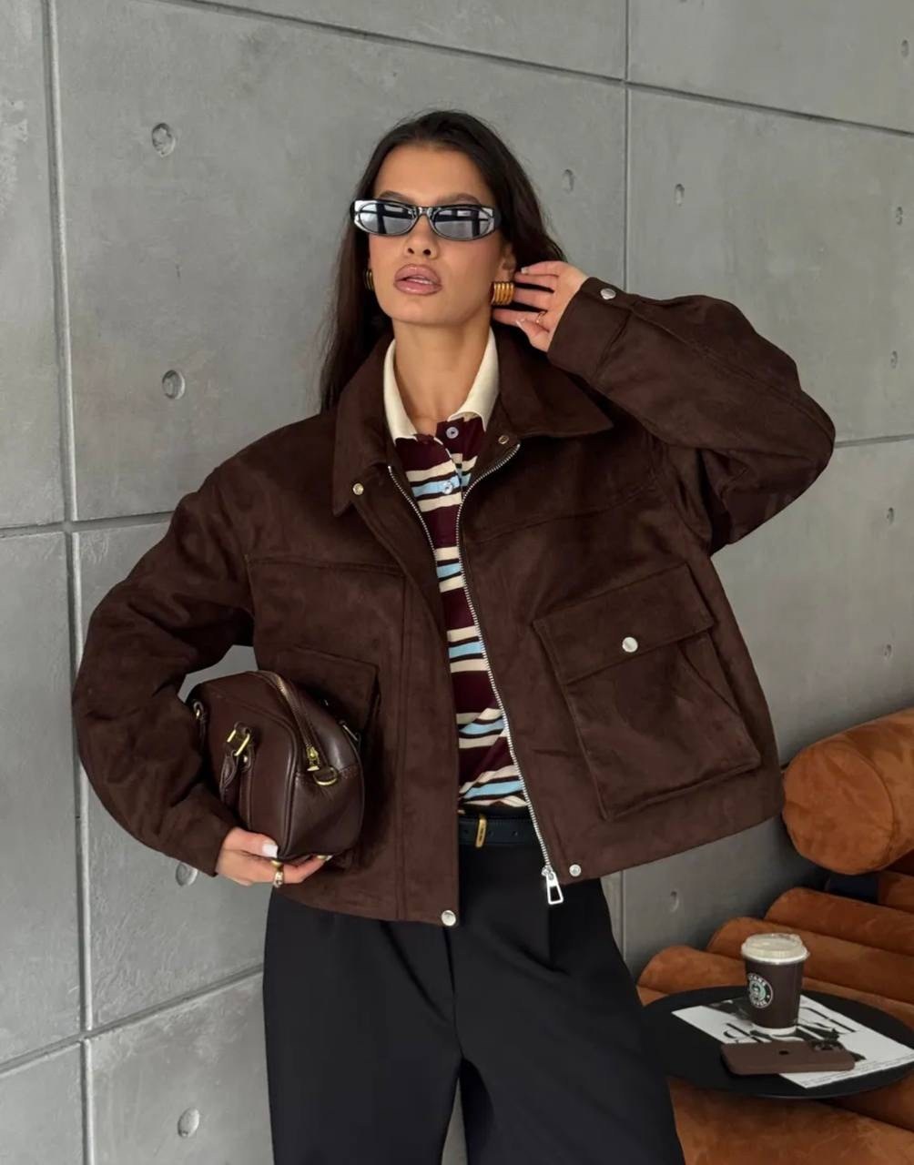 бомбер укороченный оверсайз замшевый куртка рабочего тренд saint shine,куртка замшевая,коричневая куртка,бомбер женская куртка,куртка