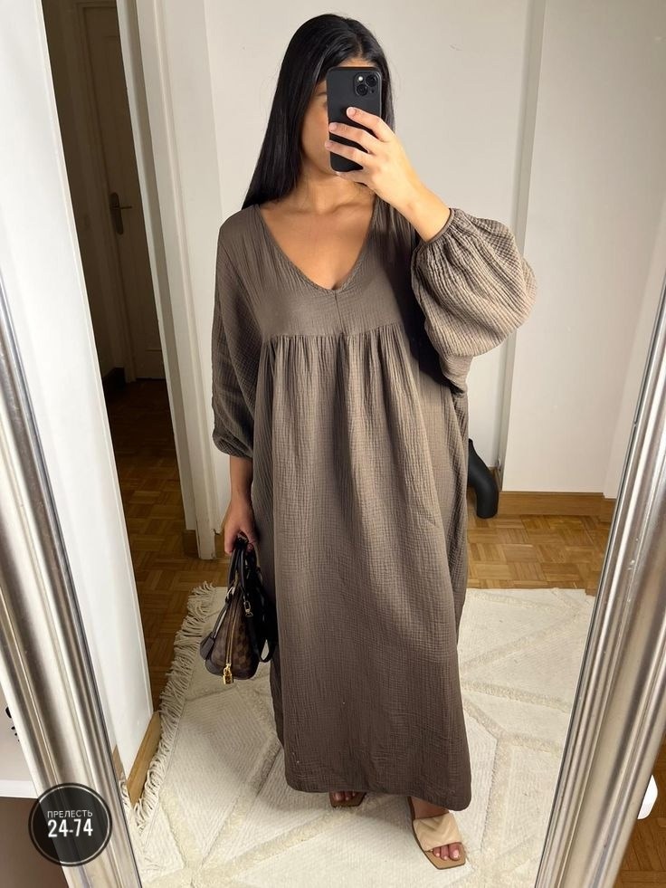 свободное платье,платье женская,платье,платье из муслина женское,длинное платье