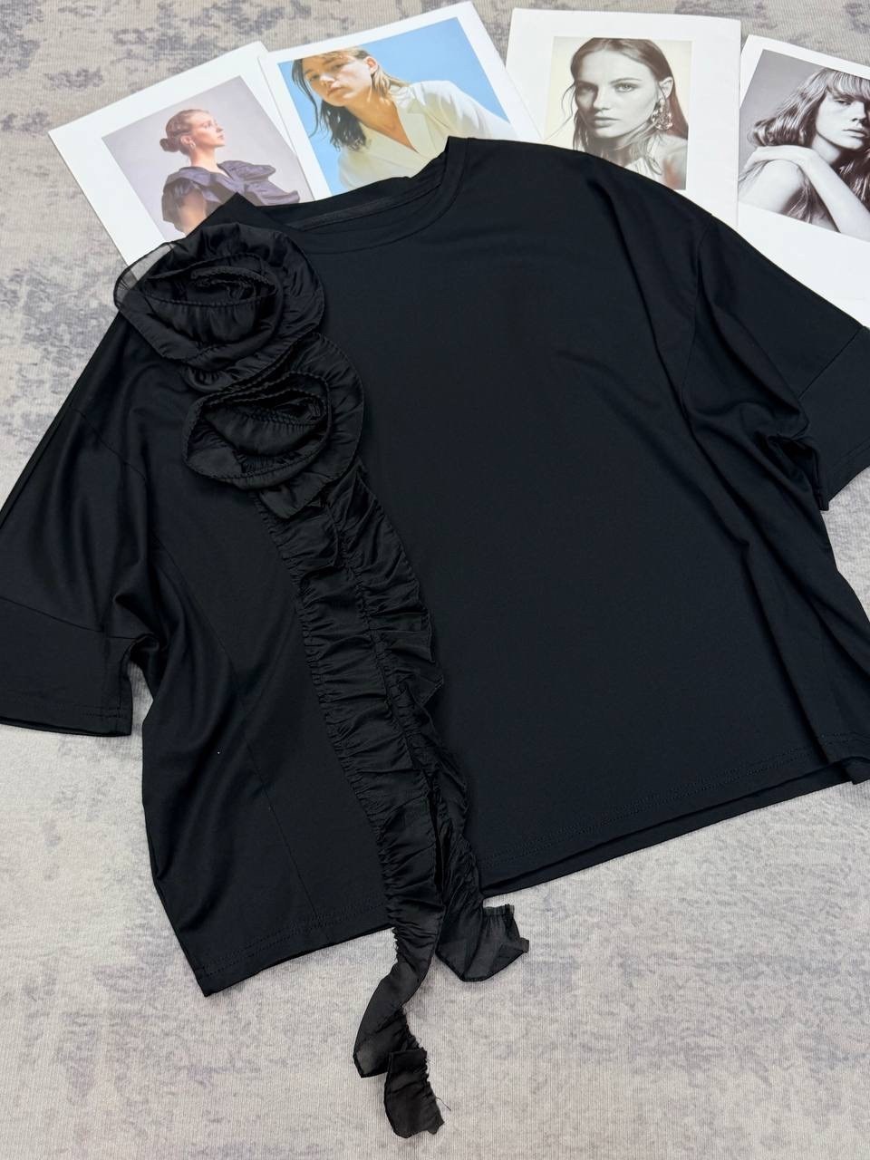 женская футболка,футболка с цветами,одежда идеи,футболки с воланами,футболка нарядная