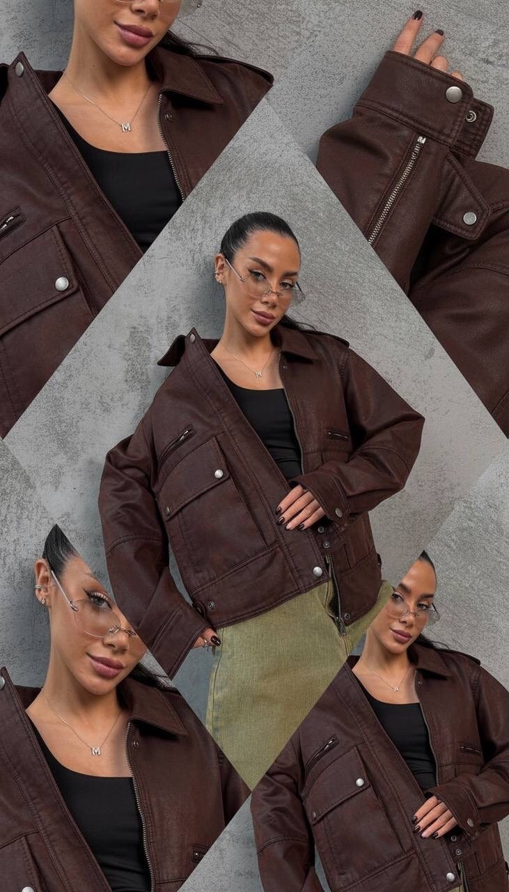 куртка бомбер оверсайз кожаная c&c fashion,кожаная куртка,куртка из экокожи,кожаная куртка женская коричневая,куртка кожаная женская