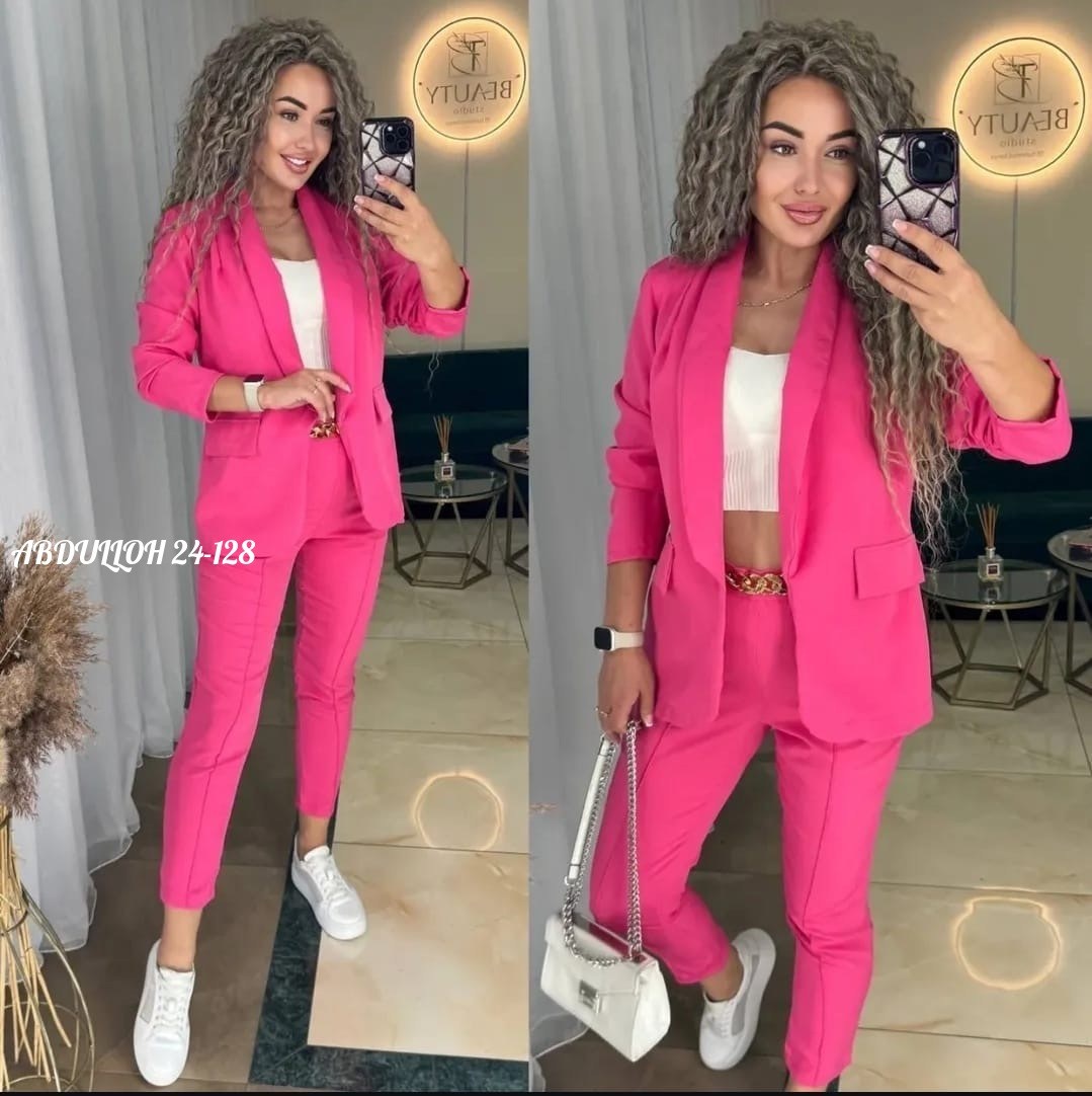женский брючный костюм двойка,костюм двойка женская,костюм двойка женский летний,модные костюмы,бизарро костюм брючный фуксия
