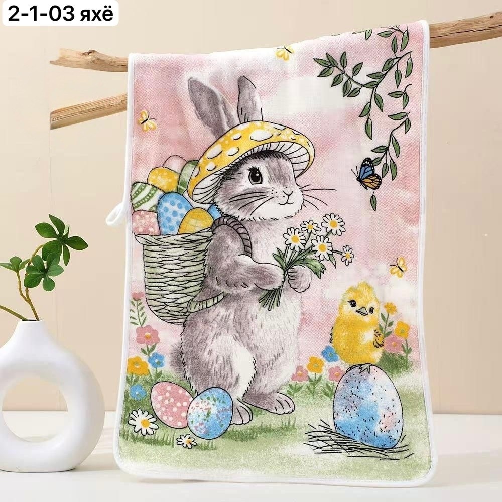 полотенце кухонное с кроликом,кухонные полотенца,полотенце полубанное/полотенце махровое с зайками 90*50см,полотенце,полотенце с кроликом