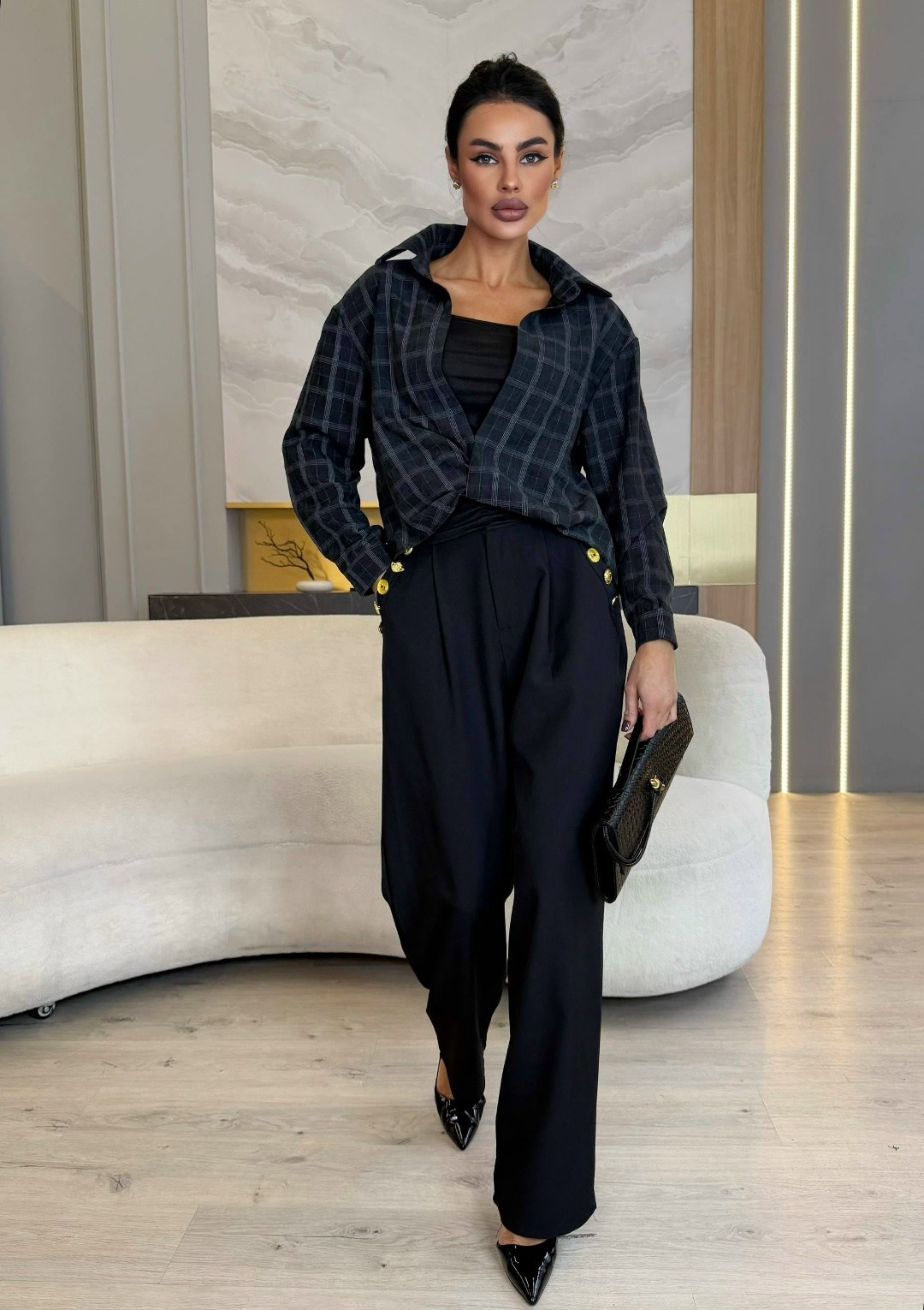 костюм рубашка и брюки в пижамном стиле kalau,брюки палаццо,широкие брюки,костюм женский