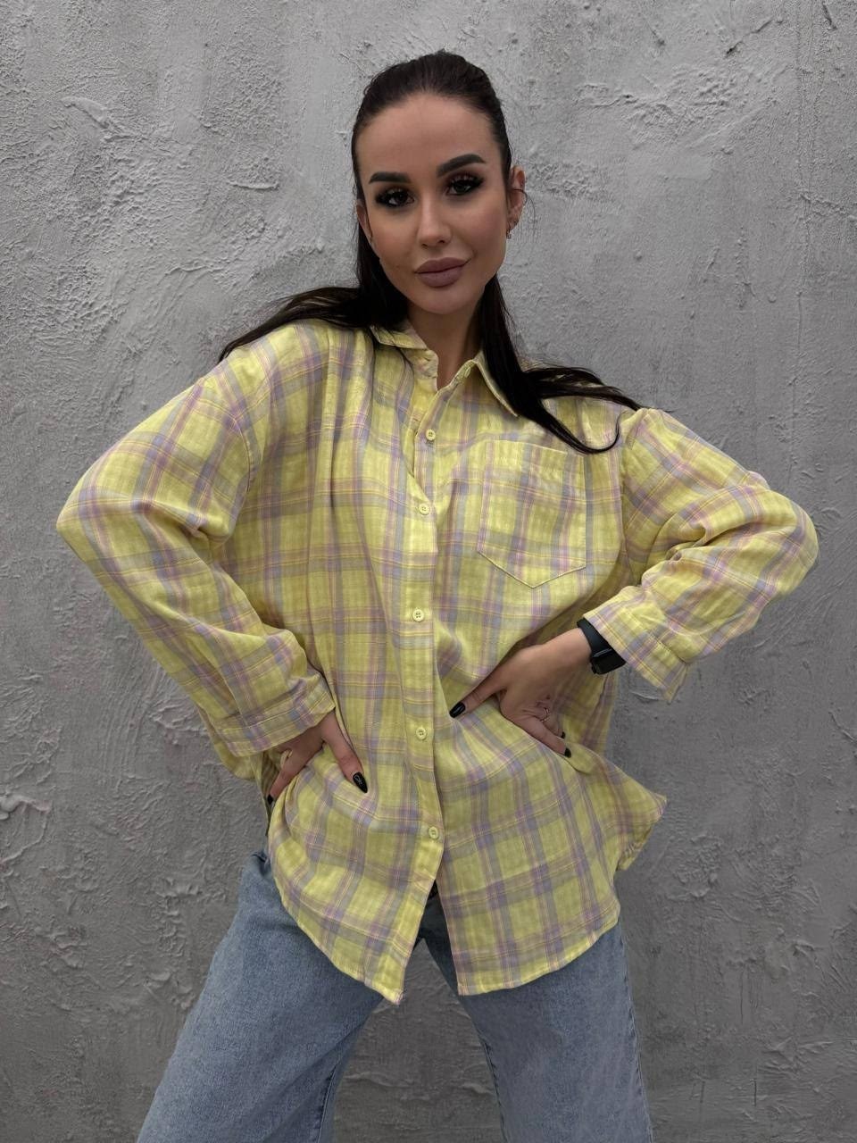 женская рубашка в клетку оверсайз,женская рубашка,женская рубашка в клетку,рубашка оверсайз в клетку теплая,рубашка в клетку женская арт.494445