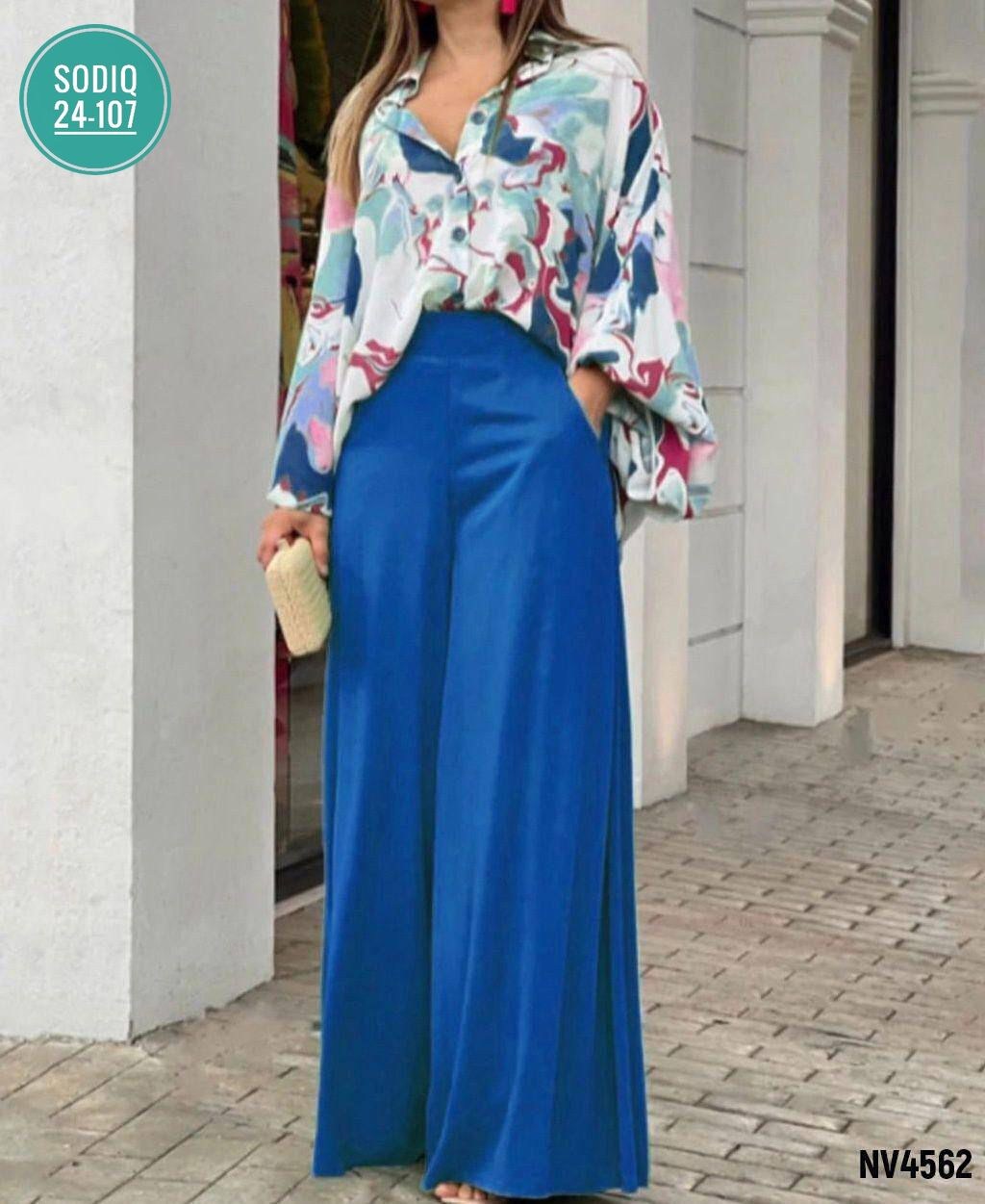 шифоновые брюки палаццо,широкие брюки,брюки с широкими штанинами,свободная рубашка большого размера, завышенная талия, широкие брюки, костюм-двойка,повседневный костюм