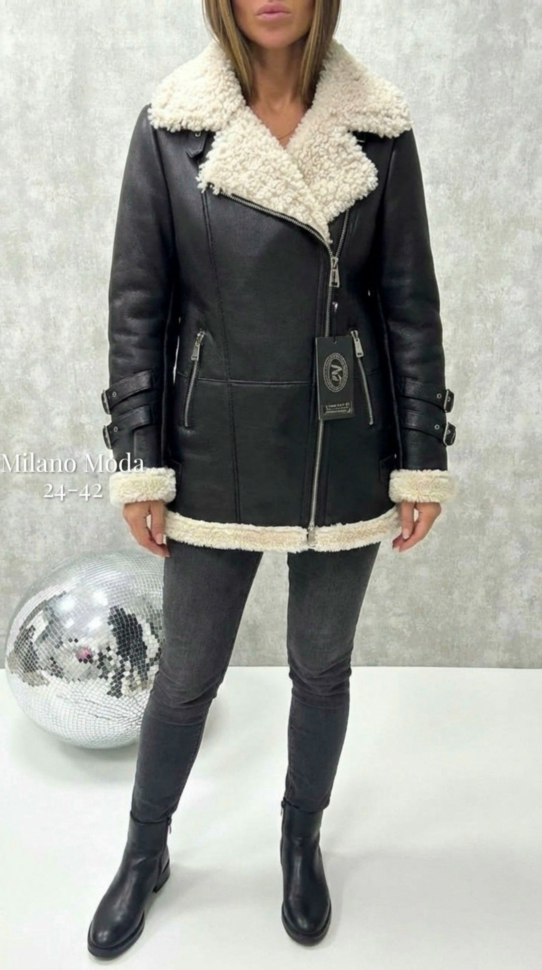женская дубленка,дубленка авиатор женская удлиненная,дубленки авиатор удлиненные,дубленка женская мосмеха 8023312 черная 46 ru,дубленка удлиненная авиатор