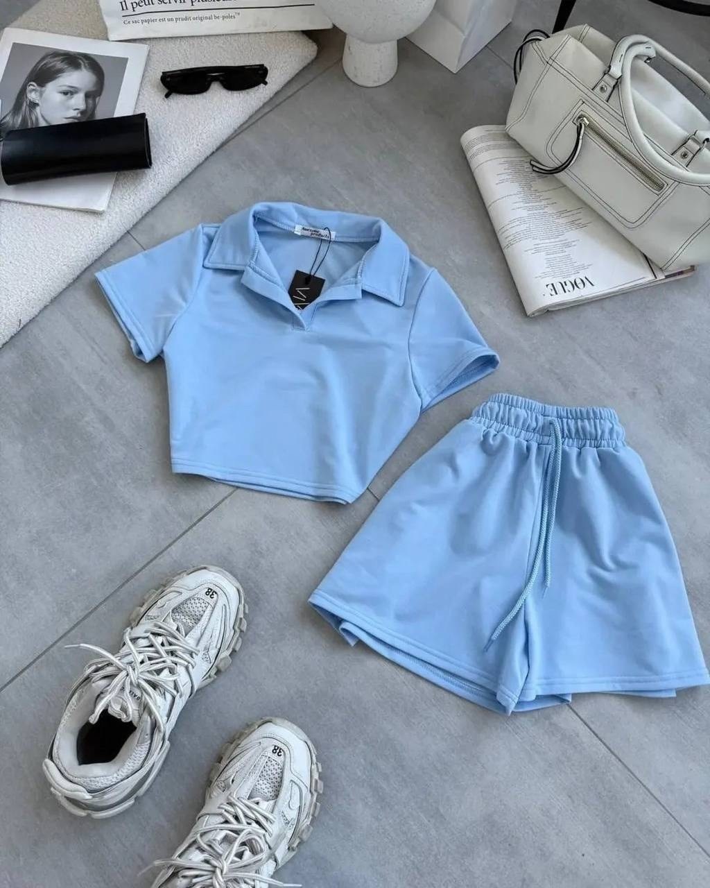 костюм с шортами и футболкой поло летний insomand,трикотажные костюмы,костюм шортами,костюм,костюм двойка женский