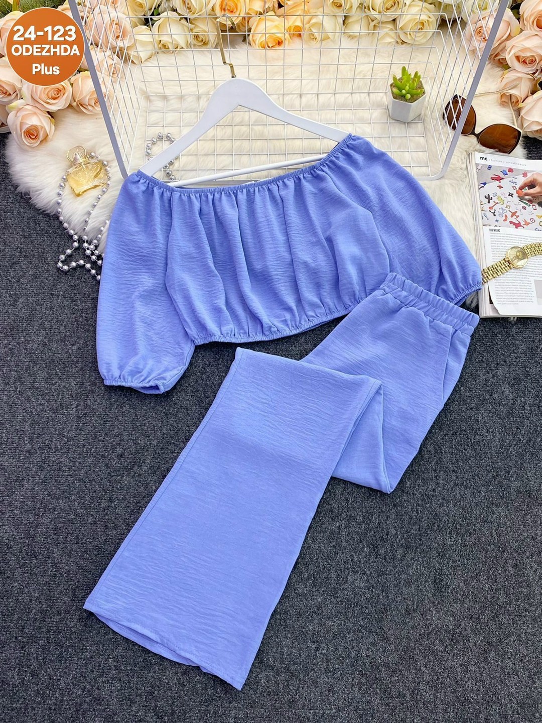 костюм с широкими брюками,брючный костюм с топом,костюм женский топ,костюм с брюками,женский костюм с брюками