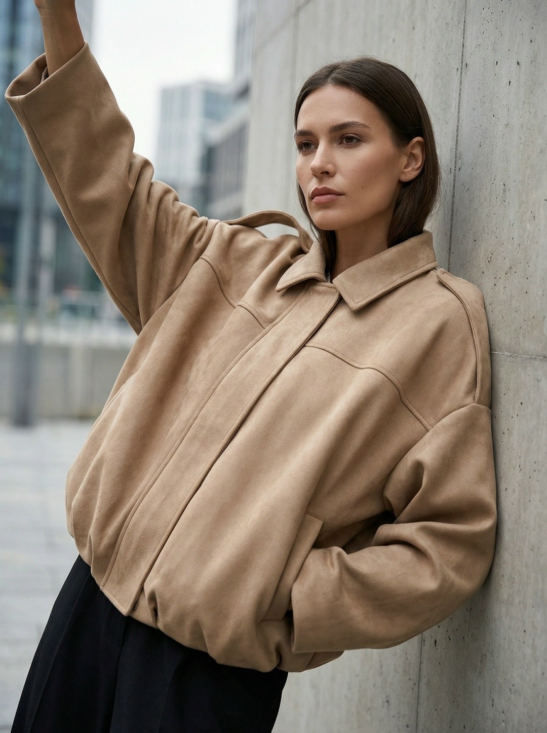 куртка замшевая бомбер оверсайз lancy,куртка бомбер,повседневная куртка,оверсайз куртка,куртка модная