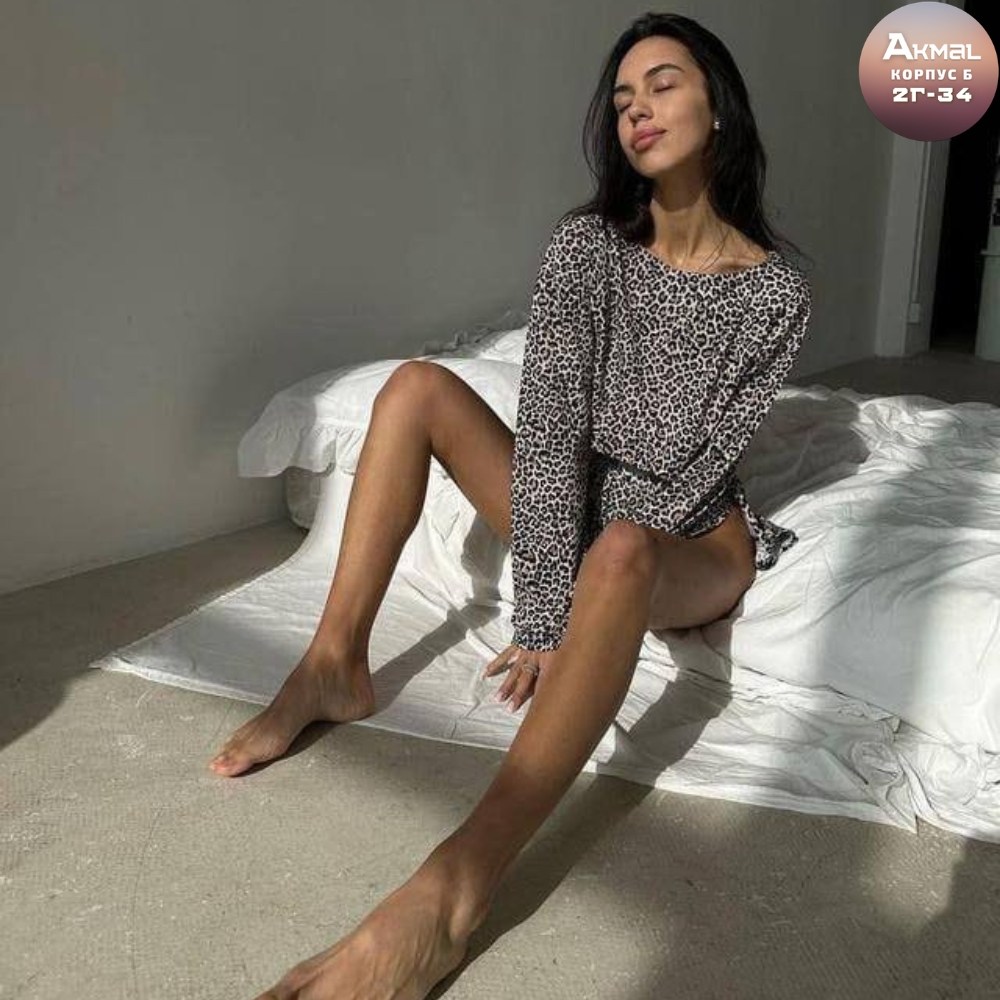 женская домашняя пижама,пижама леопардовый принт olso,женская пижама,женская пижама комплект,пижама женская костюм