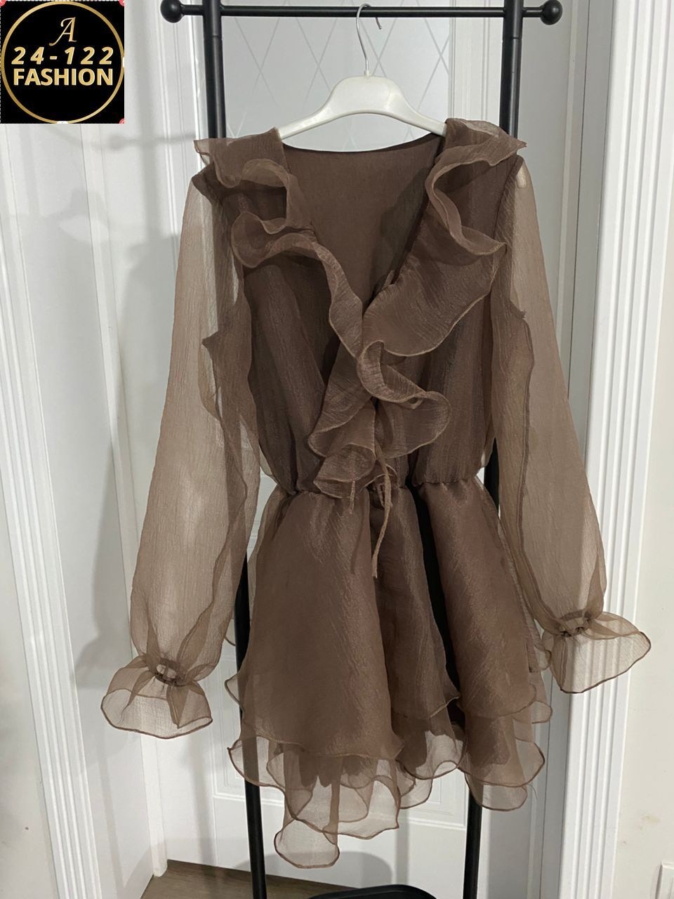 платье,шифоновое платье с оборками,платье шифоновое,платье женское коричневое,женское платье