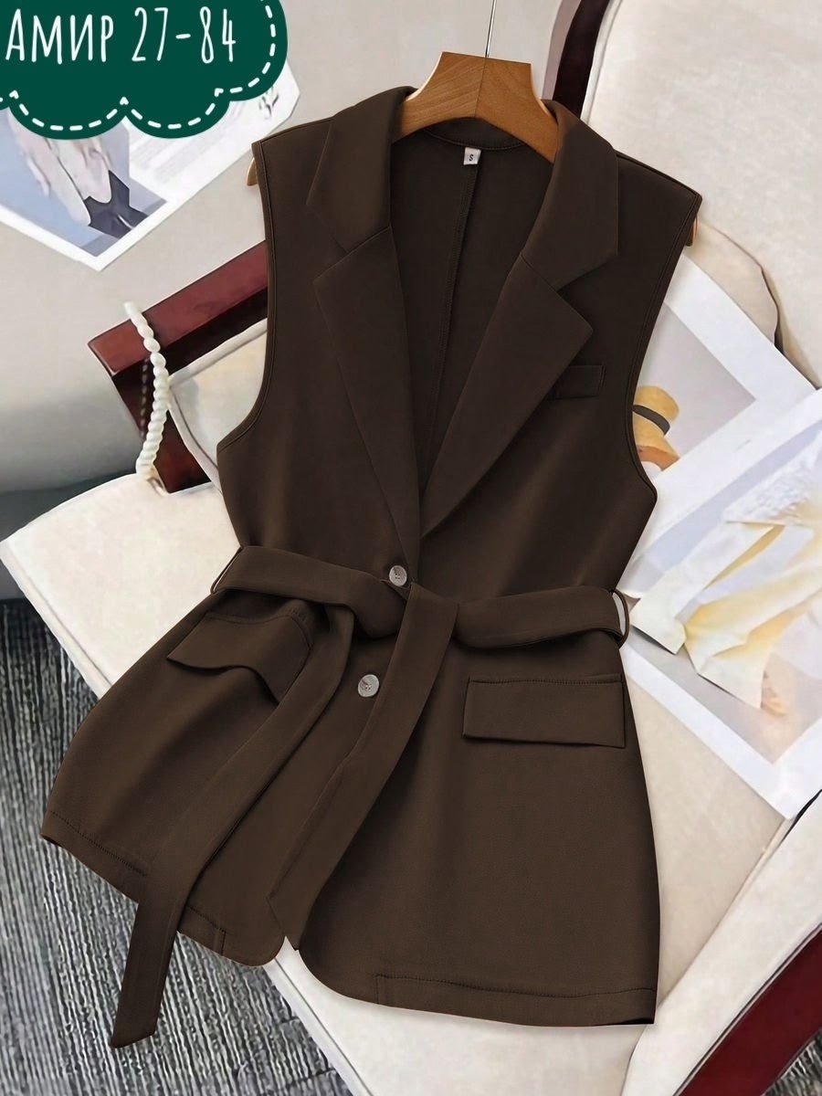 жилетка женская,женские жилеты,удлиненный жилет,жилет с поясом,кожаный удлиненный жилет