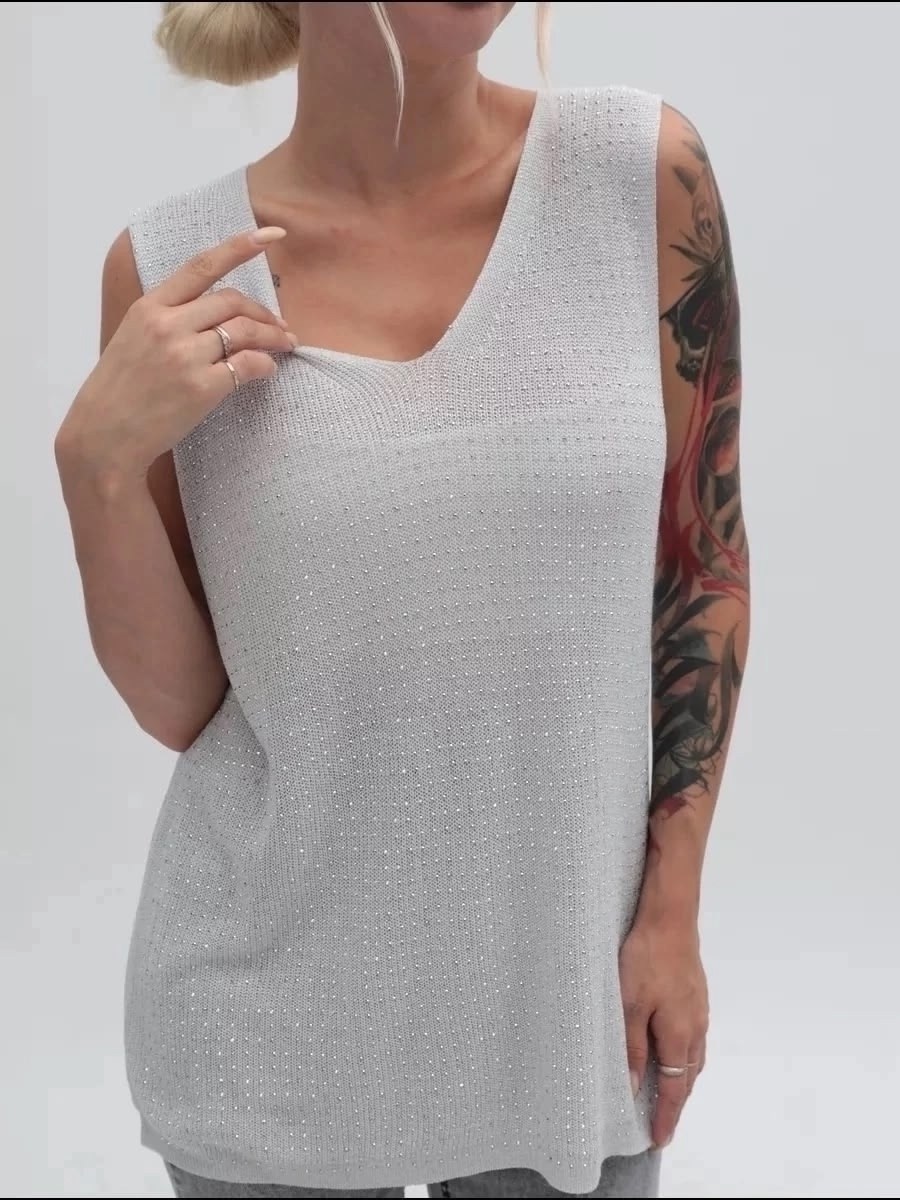 топ блестящий майка со стразами,топ блестящий майка со стразами цвет черный,топ блестящий майка со стразами vv-fashion цвет черный,майка хлопок,майка женская