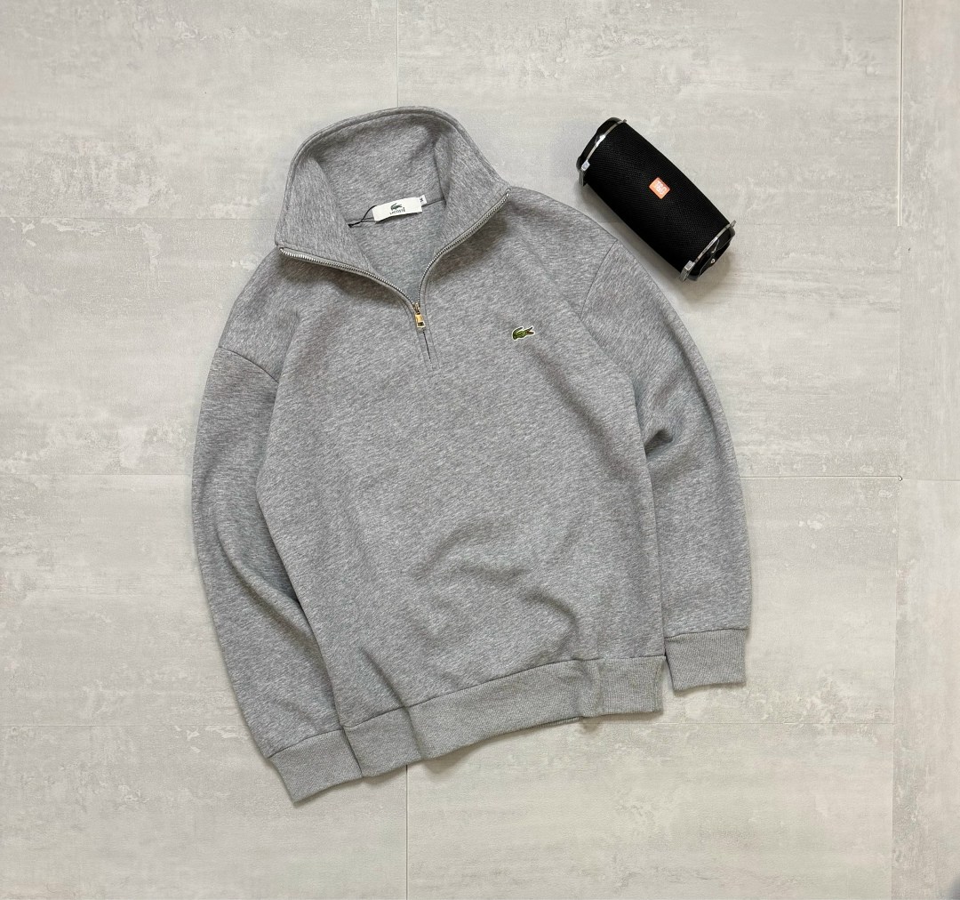 толстовка lacoste,толстовка мужская lacoste casual серая,мужская толстовка lacoste,мужская хлопковая толстовка lacoste с высоким воротом на молнии,lacoste grey half zip