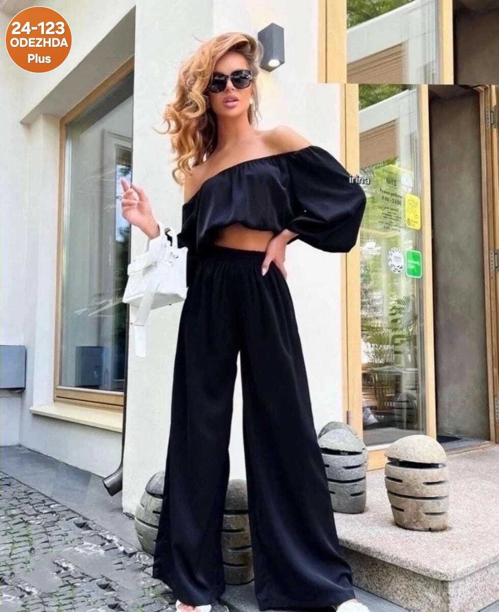 костюм с широкими брюками,брючный костюм с топом,костюм женский топ,костюм с брюками,женский костюм с брюками