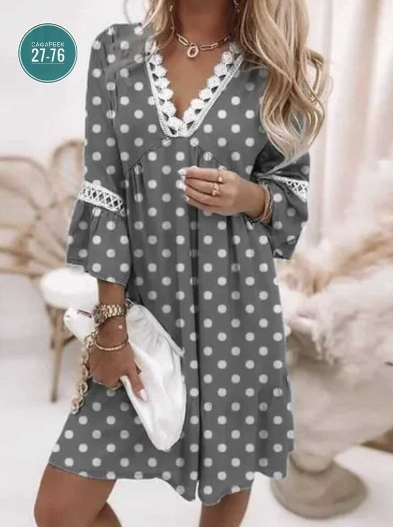 бохо платье хлопок лён серое горох кружево, платье,платье удлиненное,платье женское,платье