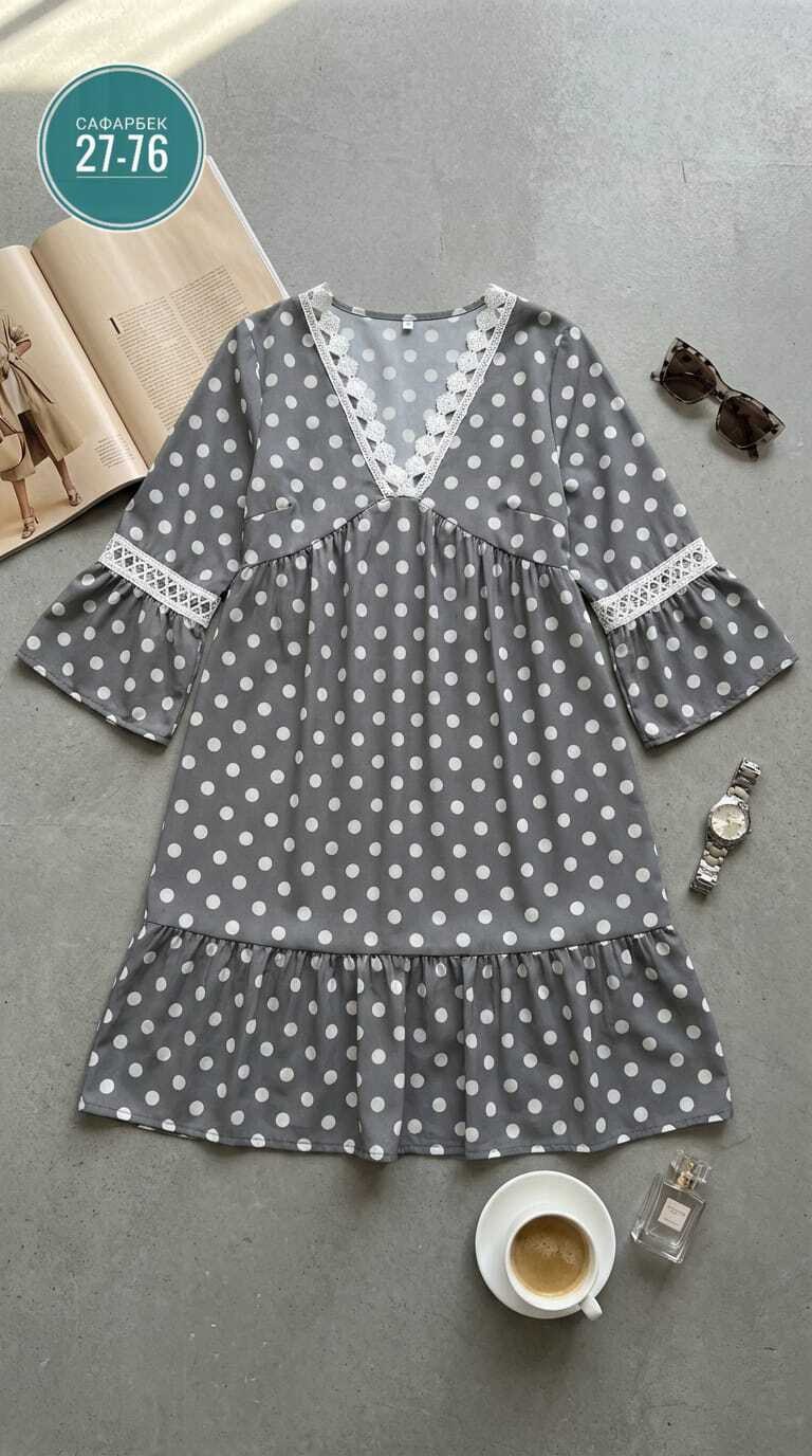 бохо платье хлопок лён серое горох кружево, платье,платье удлиненное,платье женское,платье