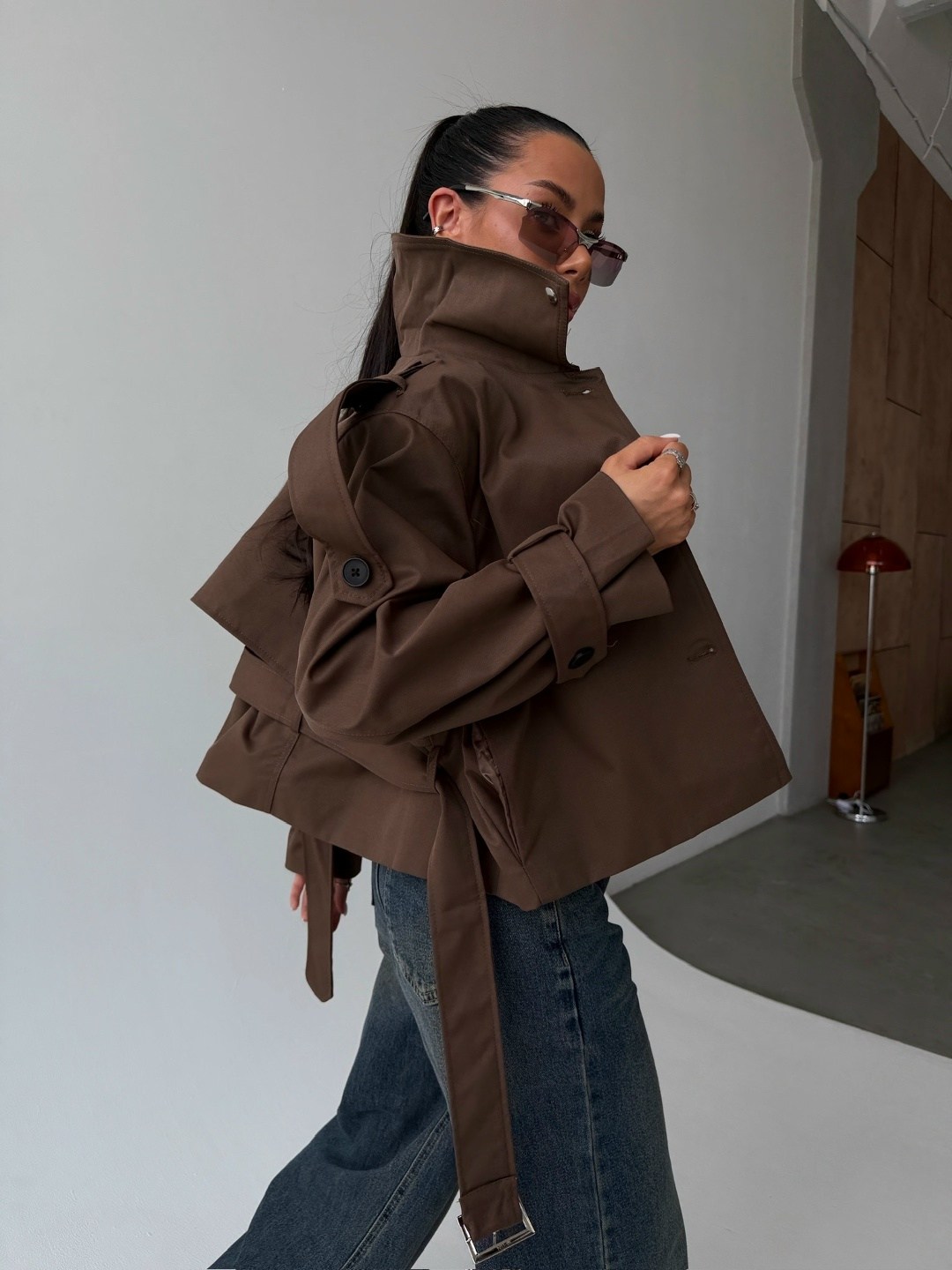 легкая куртка,куртка тренч,куртка с поясом,тренч укороченный fashion concept,куртка