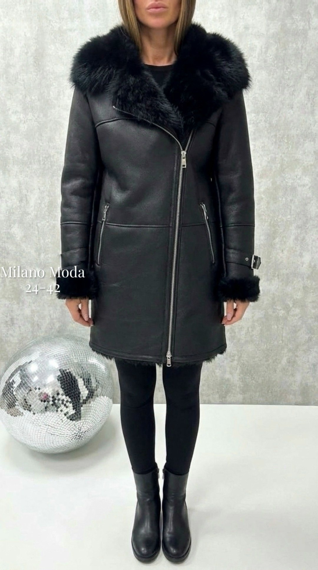 женская дубленка,дубленка авиатор женская удлиненная,дубленки авиатор удлиненные,дубленка женская мосмеха 8023312 черная 46 ru,дубленка удлиненная авиатор