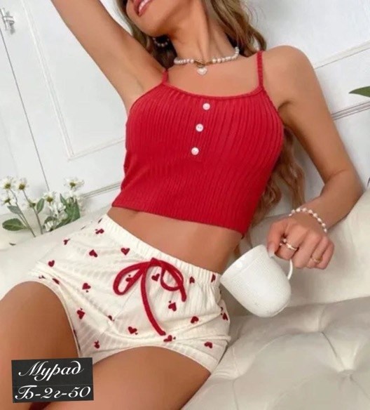 женская пижама,комплект женской пижамы двойка: майка и шорты,пижама женская с шортам,пижама комплект,пижама женская с топом и шортами