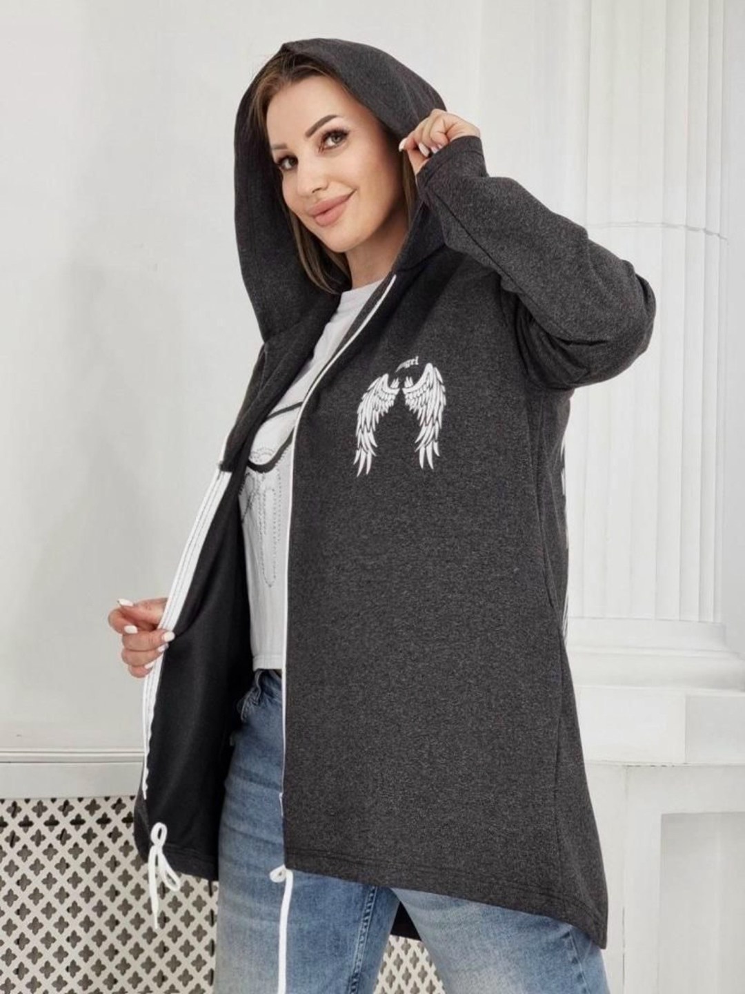 кардиган женский серый,кардиган с капюшоном удлиненный,кардиган женский с капюшоном,кардиган на молнии с капюшоном,кардиган женский