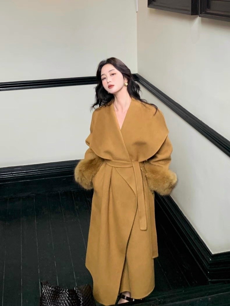 кашемировое пальто женское,длинное пальто из двустороннего кашемира и шерсти,двустороннее кашемировое пальто для женщин,женское шерстяное пальто,пальто с воротником