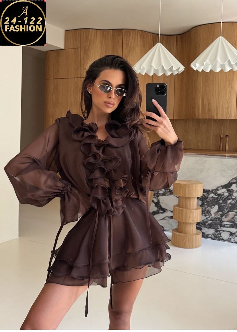 платье,шифоновое платье с оборками,платье шифоновое,платье женское коричневое,женское платье