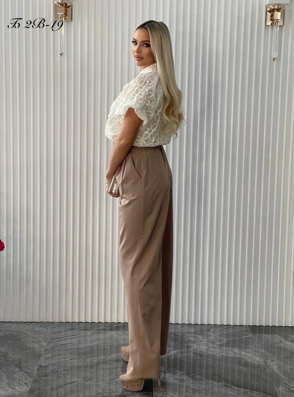 женские брюки палаццо,женская блуза,стильная блузка,брюки палаццо,бежевая блузка