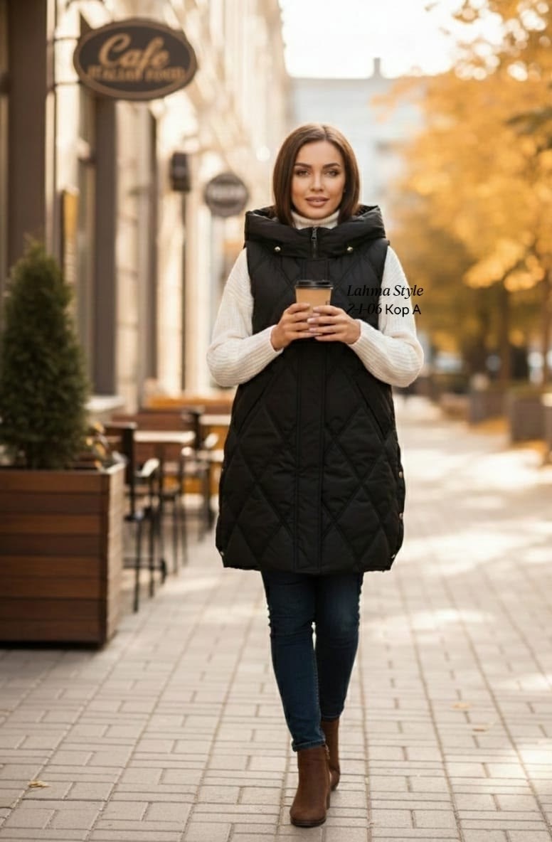 жилетка женская,стеганый жилет,женские жилеты,жилетка удлиненная,теплый жилет