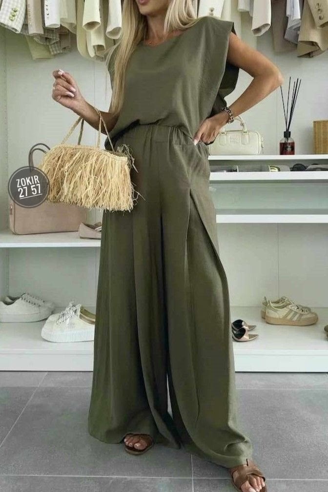 костюм с брюками,женский костюм с брюками,широкие брюки,костюм летний льняной с брюками палаццо и топом modero,летние костюмы
