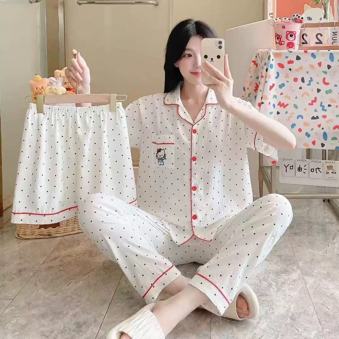 пижама муслиновая 3 в 1 с рубашкой шортами и штанами elmira_home,женские пижамы,комплект пижама,пижамные костюмы,домашняя одежда пижама