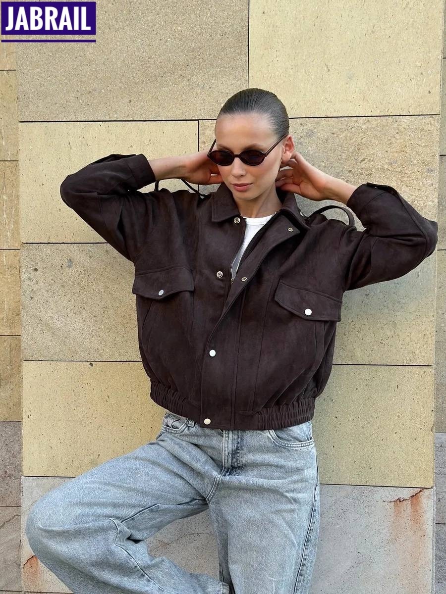 женская куртка бомбер из эко замши коричневого цвета,куртка замшевая,бомбер укороченный оверсайз замшевый куртка рабочего тренд saint shine,бомбер женский кожаный замшевый,куртка бомбер