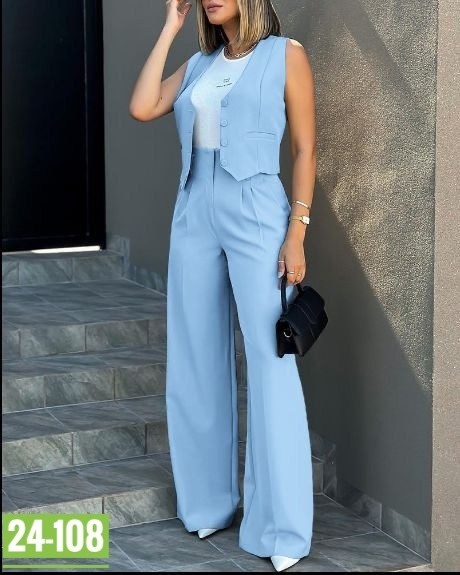 женский костюм с мешковатыми брюками и жилетом без рукавов,женский жилет и брюки,женский жилет и брюки комплект формальный деловой стиль,женский комплект из жилета и брюк,брючный костюм
