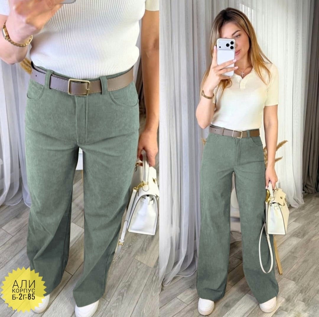брюки повседневные "вельвет" зеленый для женщин,брюки женские,женские широкие брюки,брюки льняные,широкие брюки