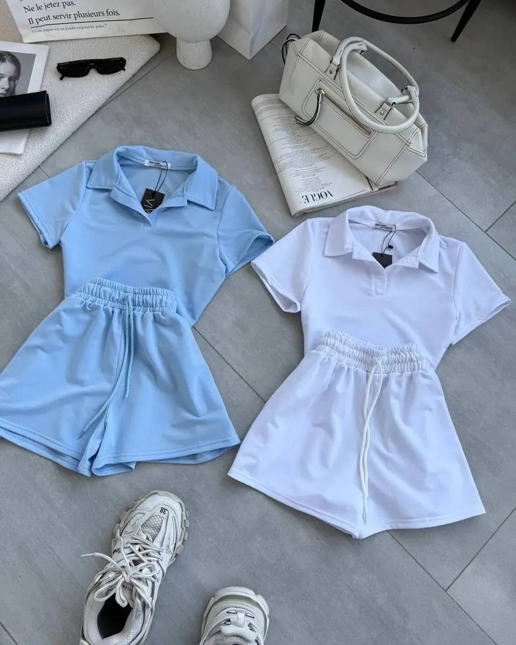 костюм с шортами и футболкой поло летний insomand,трикотажные костюмы,костюм шортами,костюм,костюм двойка женский