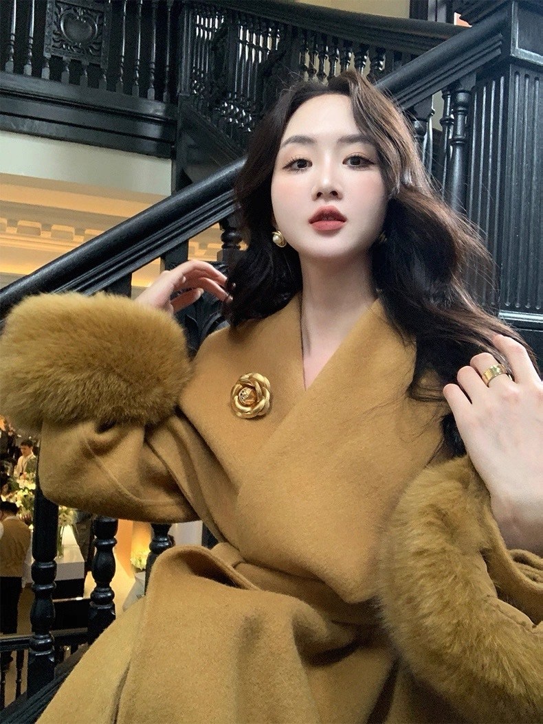 кашемировое пальто женское,длинное пальто из двустороннего кашемира и шерсти,двустороннее кашемировое пальто для женщин,женское шерстяное пальто,пальто с воротником