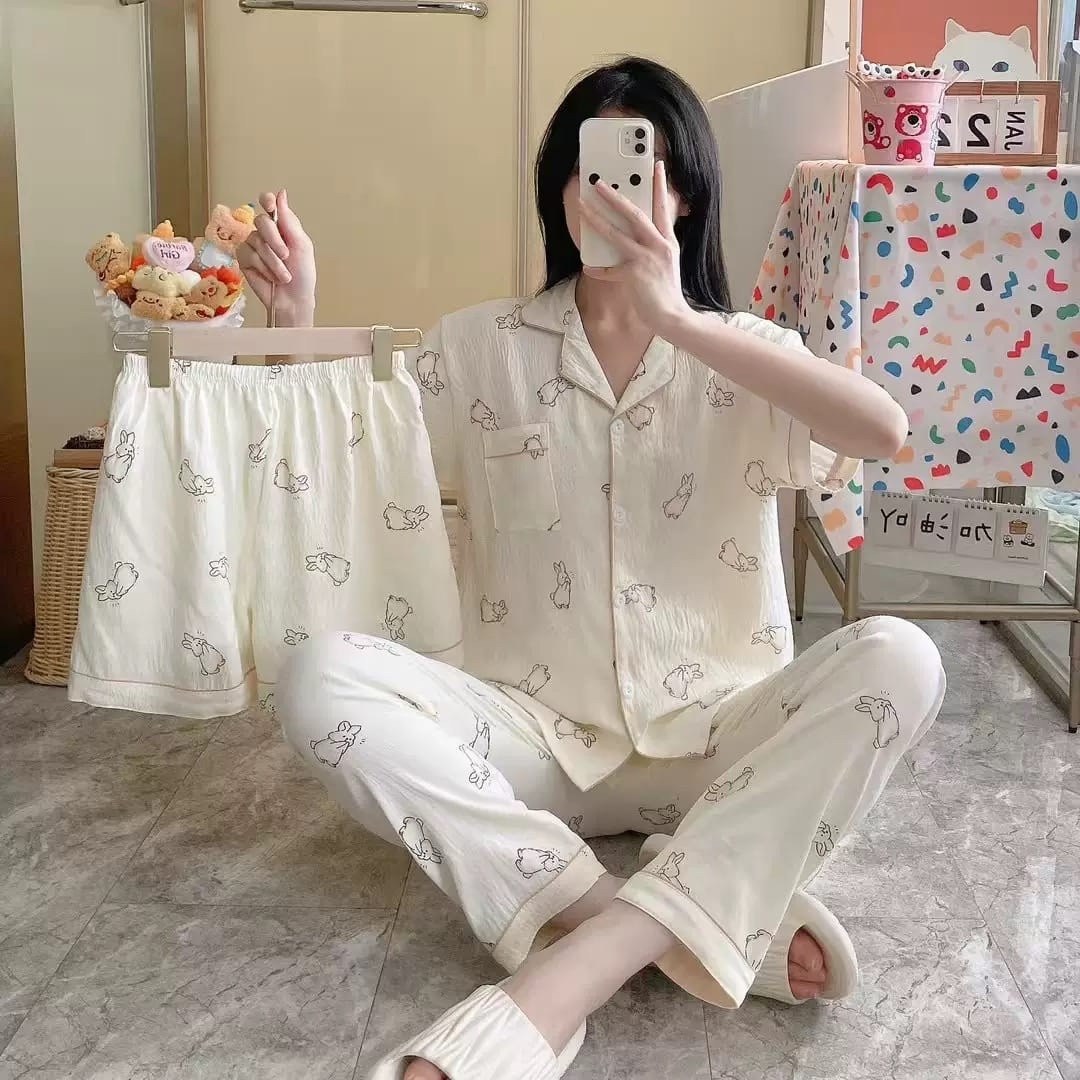 пижама муслиновая 3 в 1 с рубашкой шортами и штанами elmira_home,женские пижамы,комплект пижама,пижамные костюмы,домашняя одежда пижама