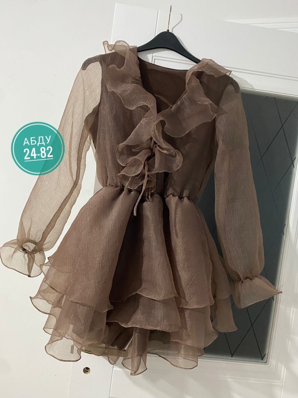платье с рюшами,платье,платье коричневое,женское платье,шифоновое платье