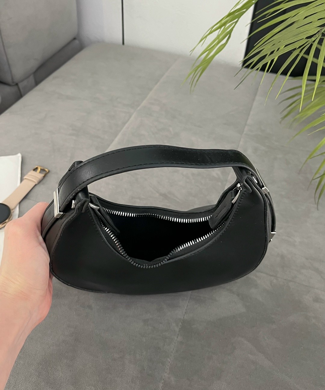 женская кожаная сумка 80002 black,сумка,сумка женская,сумка полумесяц женская,кожаная женская сумка