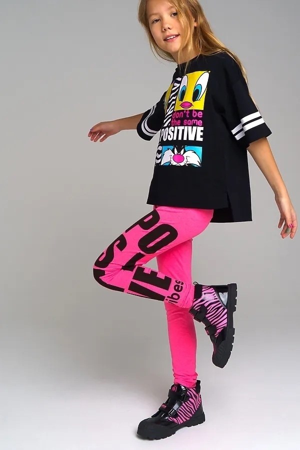 легинсы для девочки playtoday,легинсы для девочек,леггинсы для девочек,лонгслив, леггинсы с принтом looney tunes,комплект: лонгслив, леггинсы, рост 152 см