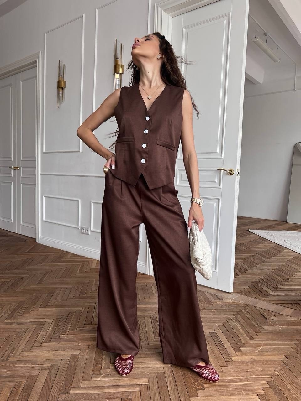 брючный костюм,костюм брючный с жилеткой li-style 312160391,костюм брючный с жилетом "какао",женский брючный костюм люше 3611,женский брючный костюм