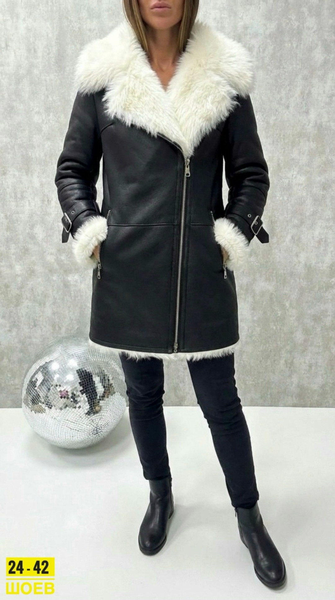 дубленка женская,дубленка авиатор женская удлиненная,дубленки авиатор удлиненные,дубленка,дубленка женская мосмеха 8023311 черная 56 ru