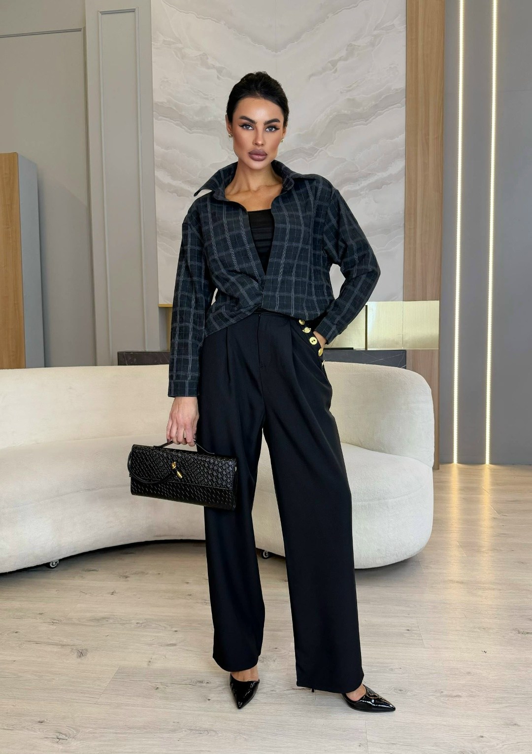 костюм рубашка и брюки в пижамном стиле kalau,брюки палаццо,широкие брюки,костюм женский