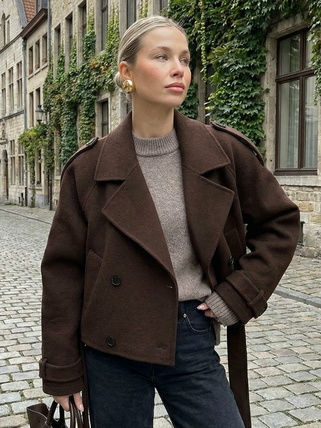 taruxy модное двубортное шерстяное пальто для офиса,модное женское двубортное шерстяное пальто с отложным воротником,элегантное двубортное шерстяное пальто с отложным воротником,пальто женские,двуборт