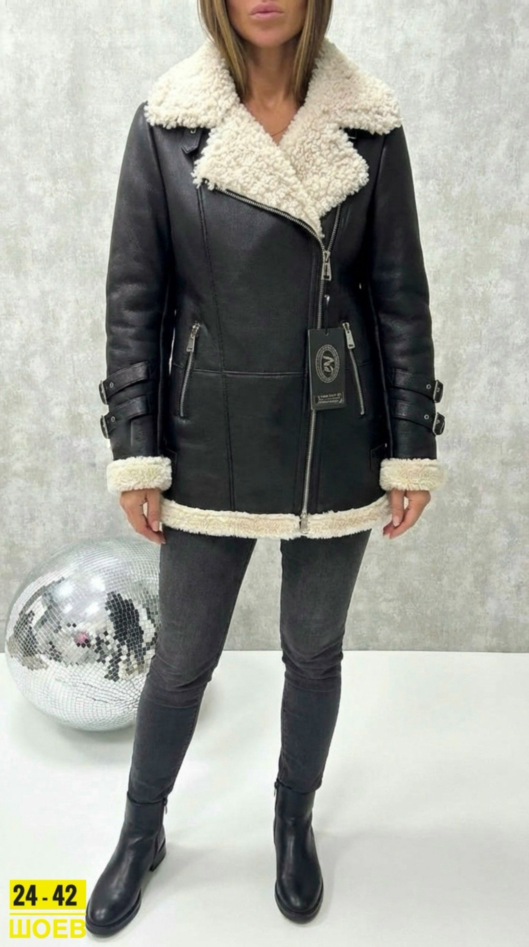 дубленка женская,дубленка авиатор женская удлиненная,дубленки авиатор удлиненные,дубленка,дубленка женская мосмеха 8023311 черная 56 ru