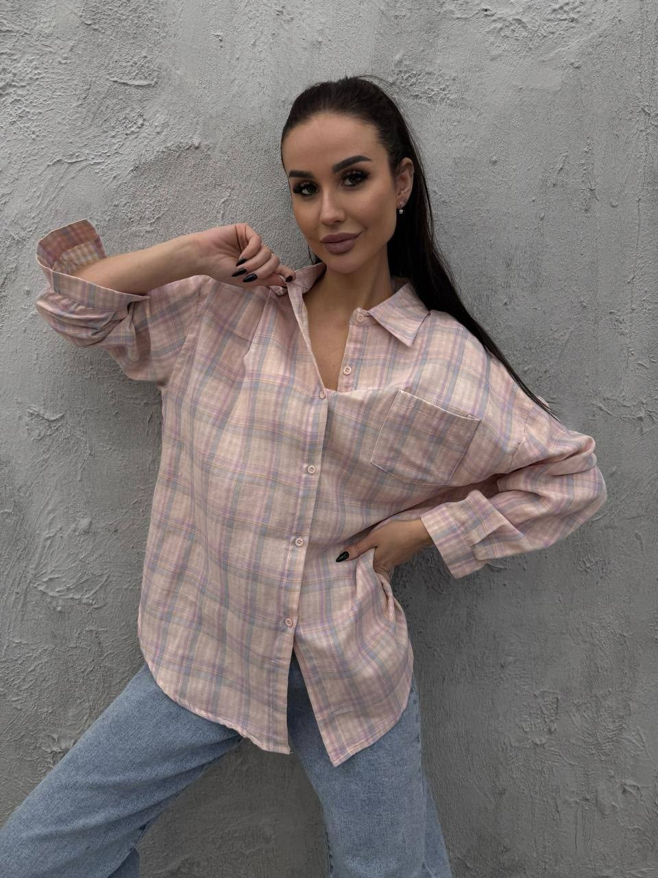 женская рубашка в клетку оверсайз,женская рубашка,женская рубашка в клетку,рубашка оверсайз в клетку теплая,рубашка в клетку женская арт.494445