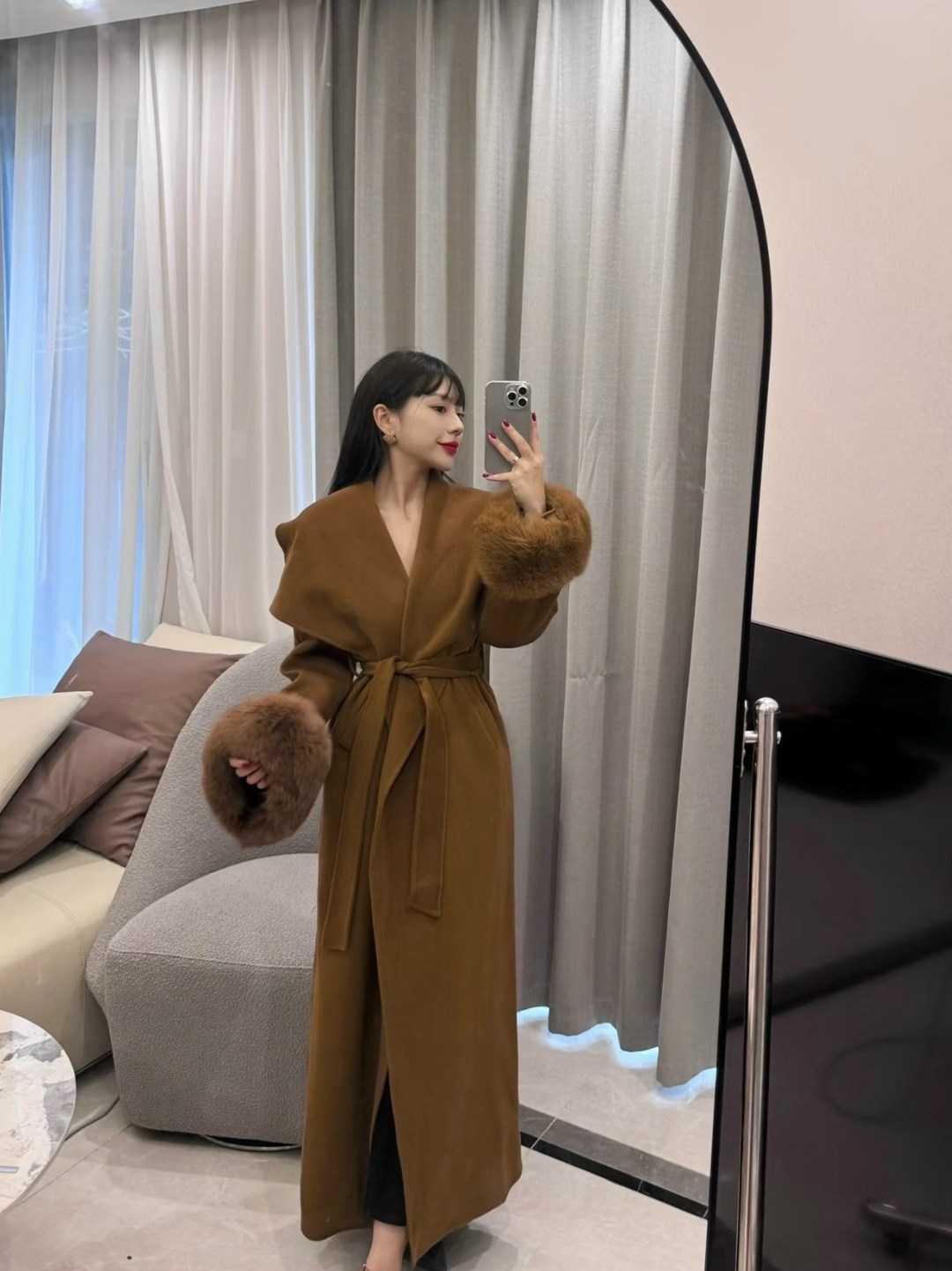 кашемировое пальто женское,длинное пальто из двустороннего кашемира и шерсти,двустороннее кашемировое пальто для женщин,женское шерстяное пальто,пальто с воротником