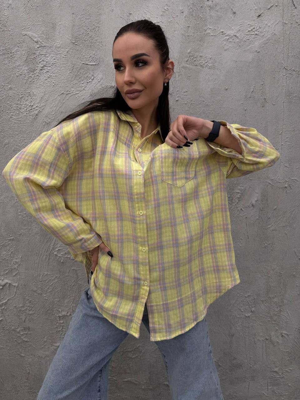 женская рубашка в клетку оверсайз,женская рубашка,женская рубашка в клетку,рубашка оверсайз в клетку теплая,рубашка в клетку женская арт.494445