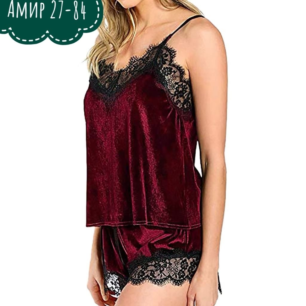 одежда для сна женская,пижама женская кружевная,пижама с шортами велюровая кружевной комплект,пижама с шортами и топом велюровая кружевная,пижама бархатная с шортами
